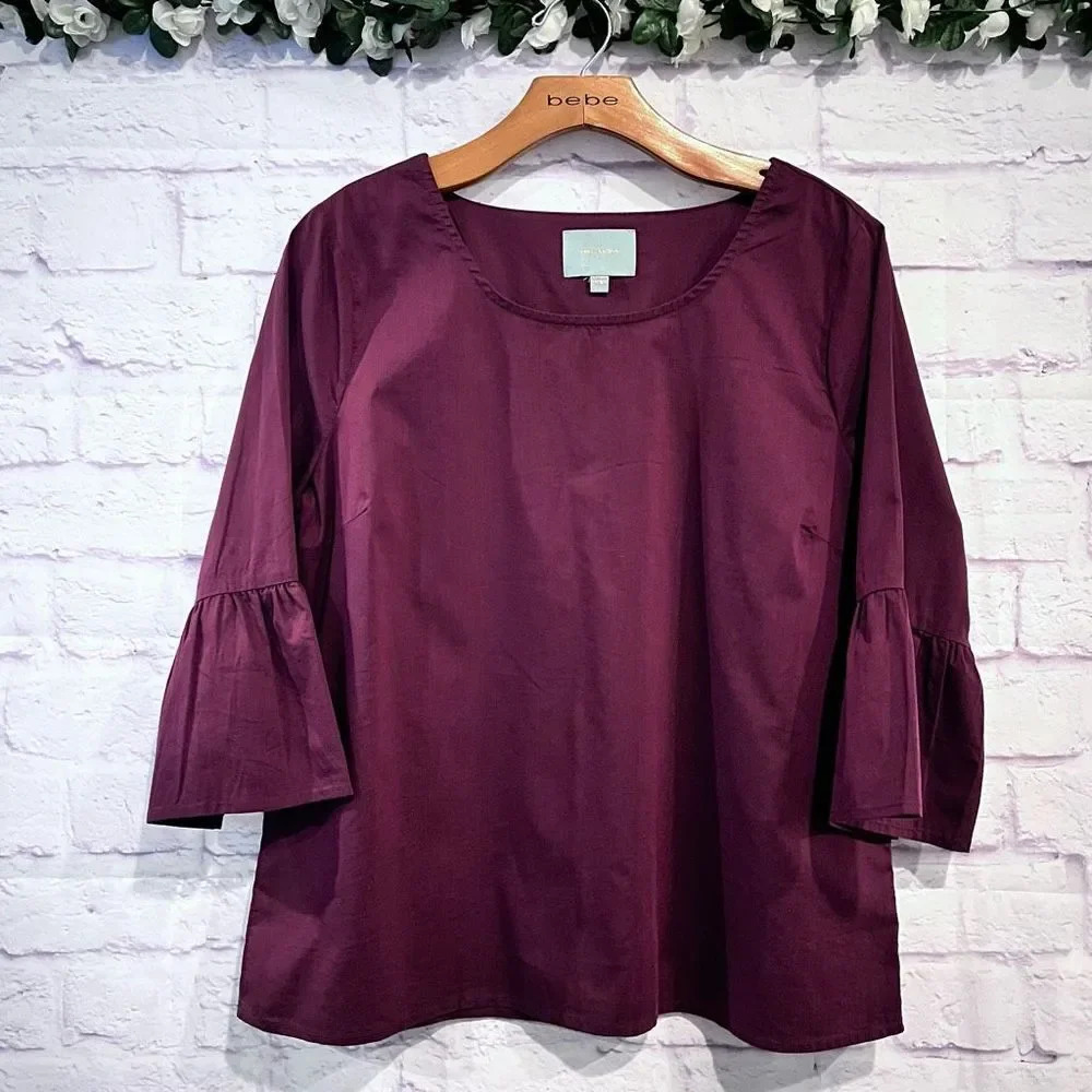 Skies Are Blue Burgundy Bell Sleeve Blouse‎
